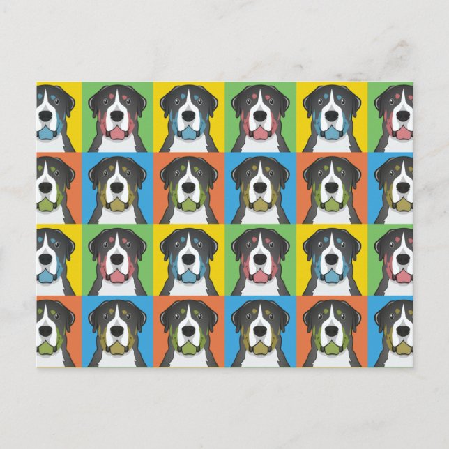 Greater Swiss Mountain Dog Cartoon Pop-Art Postkarte (Vorderseite)
