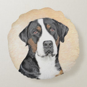 Greater Swiss Mountain Dog Gemälde - Original Kuns Rundes Kissen