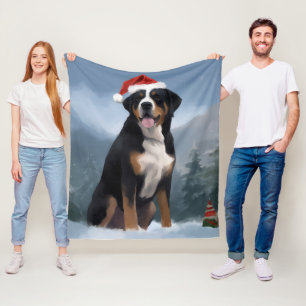 Greater Swiss Mountain Dog in Snow Christmas Fleecedecke