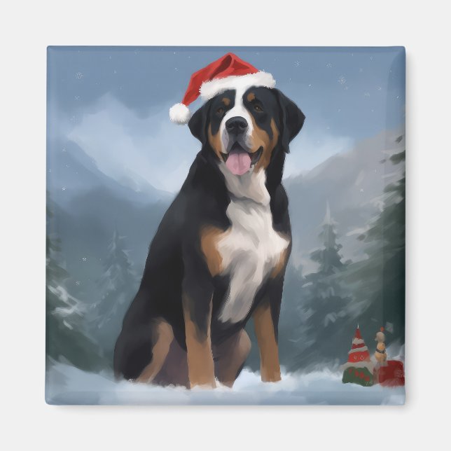 Greater Swiss Mountain Dog in Snow Christmas Magnet (Vorne)