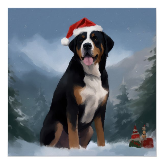 Greater Swiss Mountain Dog in Snow Christmas Poster (Vorderseite)