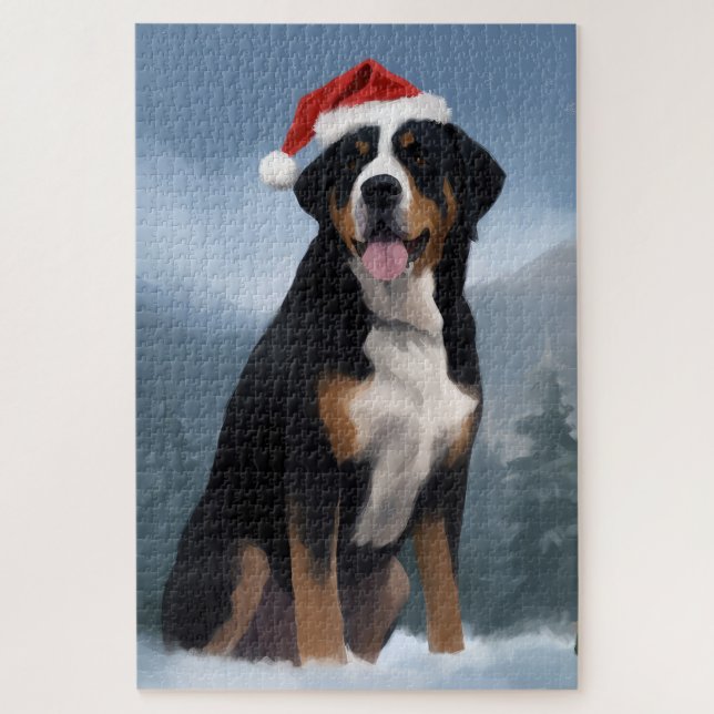 Greater Swiss Mountain Dog in Snow Christmas Puzzle (Vertikal)