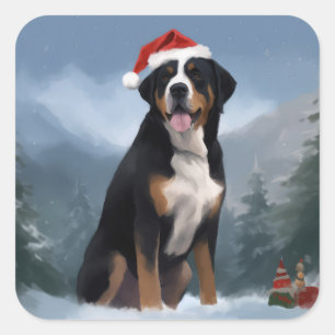 Greater Swiss Mountain Dog in Snow Christmas Quadratischer Aufkleber