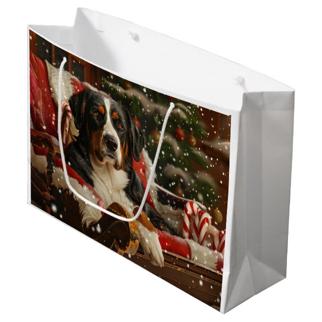 Greater Swiss Mountain Dog Weihnachten Große Geschenktüte (Vorderseite Schrägansicht)