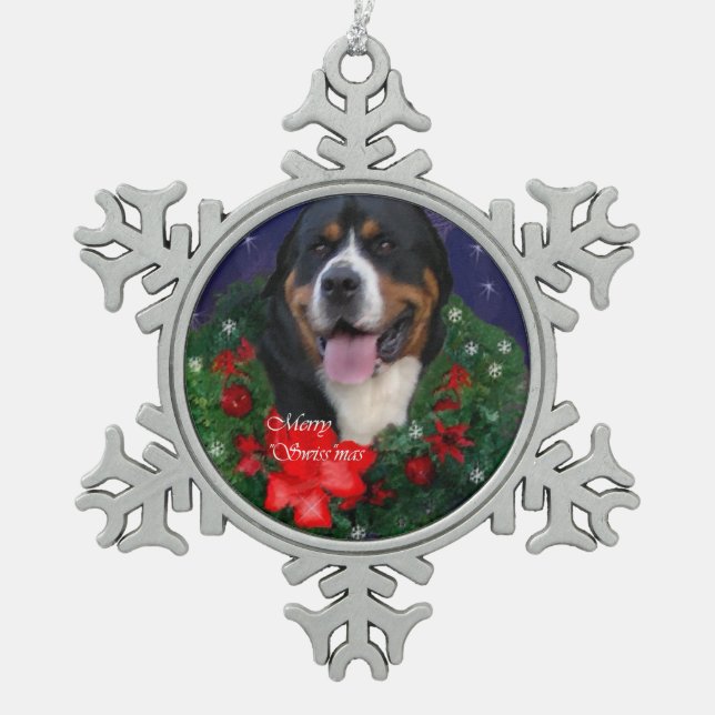 Greater Swiss Mountain Dog Weihnachten Schneeflocken Zinn-Ornament (Vorderseite)