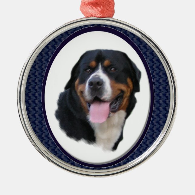 Greater Swiss Mountain Hund Art Silbernes Ornament (Vorne)