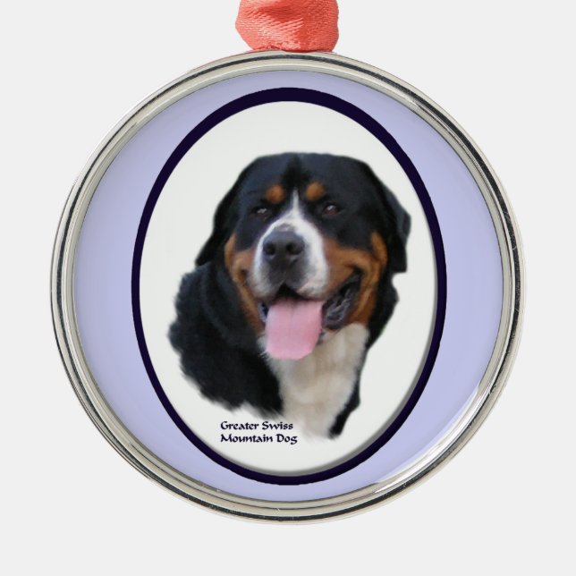 Greater Swiss Mountain Hund Art Silbernes Ornament (Vorne)