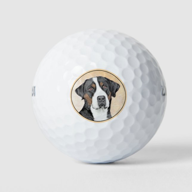 Greater Swiss Mountain Hunde Malerei - Originelle  Golfball (Vorderseite)