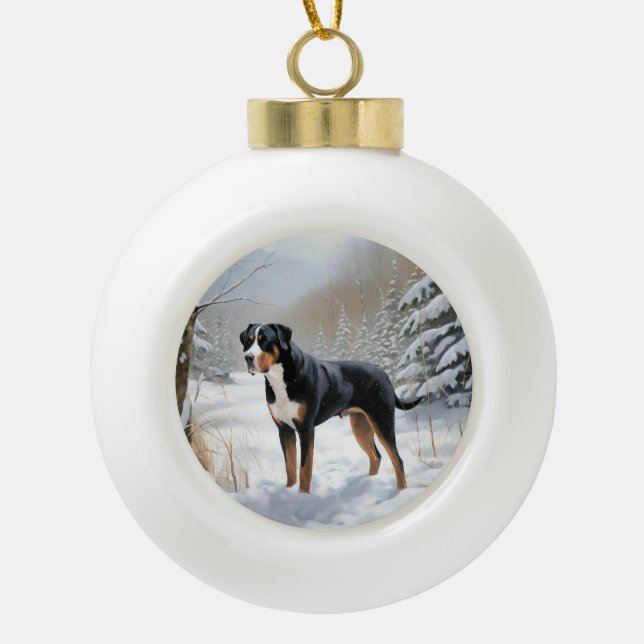 Greater Swiss Mountain Let It Snow Weihnachten Keramik Kugel-Ornament (Vorderseite)