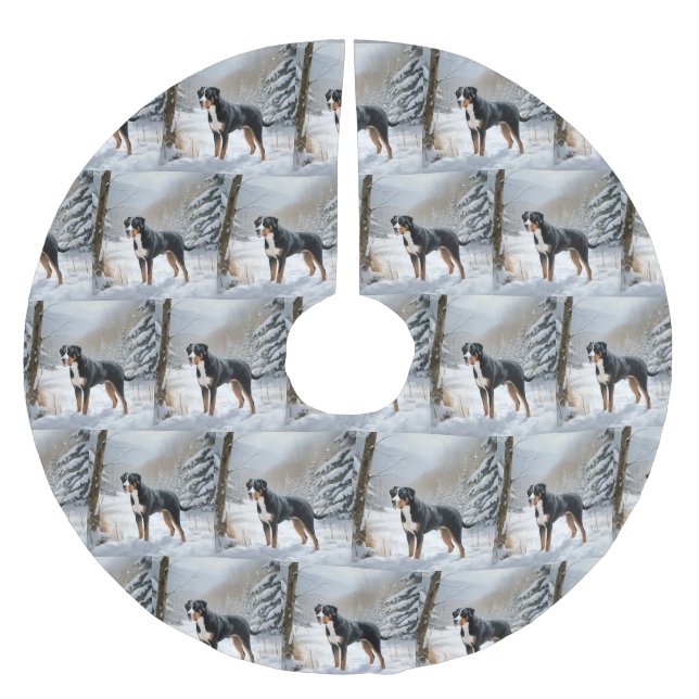 Greater Swiss Mountain Let It Snow Weihnachten Polyester Weihnachtsbaumdecke (Vorderseite)