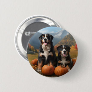 Greater Swiss Mountain Pup Herbstfreude Kürbis Button