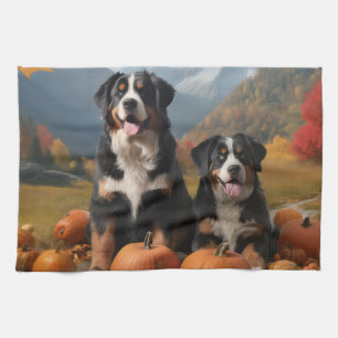 Greater Swiss Mountain Pup Herbstfreude Kürbis Geschirrtuch