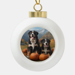 Greater Swiss Mountain Pup Herbstfreude Kürbis Keramik Kugel-Ornament
