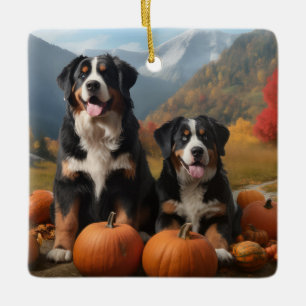 Greater Swiss Mountain Pup Herbstfreude Kürbis Keramikornament