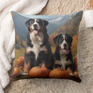 Greater Swiss Mountain Pup Herbstfreude Kürbis Kissen