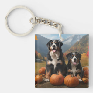 Greater Swiss Mountain Pup Herbstfreude Kürbis Schlüsselanhänger