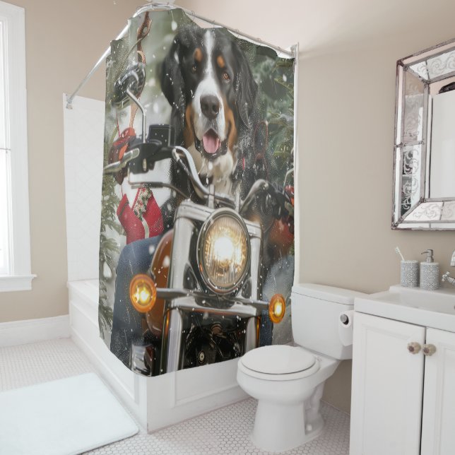 Greater Swiss Mountain Riding Motorrad Weihnachten Duschvorhang (Beispiel)