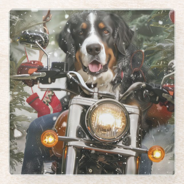 Greater Swiss Mountain Riding Motorrad Weihnachten Glasuntersetzer (Vorderseite)
