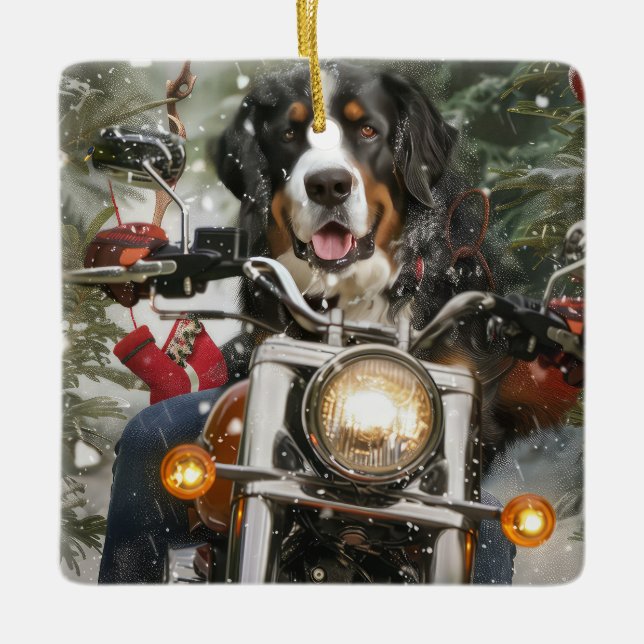 Greater Swiss Mountain Riding Motorrad Weihnachten Keramikornament (Vorderseite)