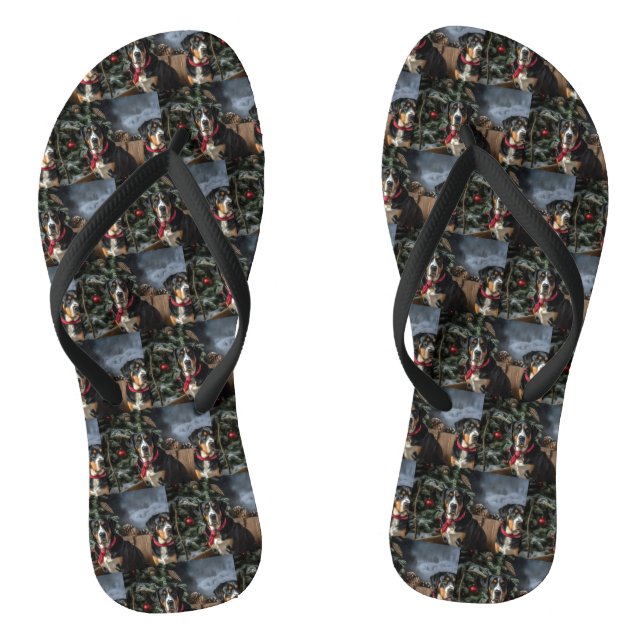 Greater Swiss Mountain Snowy Sleigh Weihnachten Flip Flops (Fußbett)