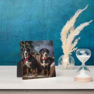 Greater Swiss Mountain Snowy Sleigh Weihnachten Fotoplatte