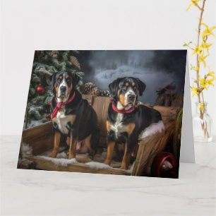 Greater Swiss Mountain Snowy Sleigh Weihnachten Karte