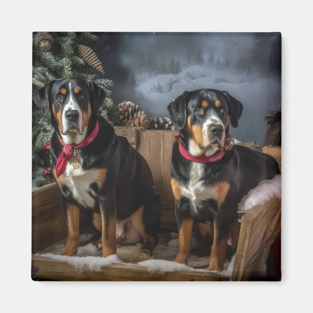 Greater Swiss Mountain Snowy Sleigh Weihnachten Magnet (Vorne)