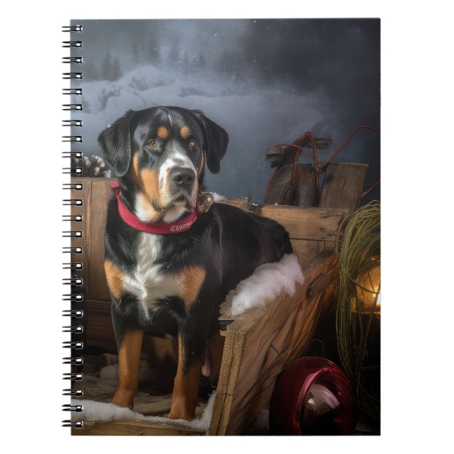 Greater Swiss Mountain Snowy Sleigh Weihnachten Notizblock (Vorderseite)