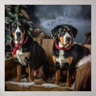 Greater Swiss Mountain Snowy Sleigh Weihnachten Poster