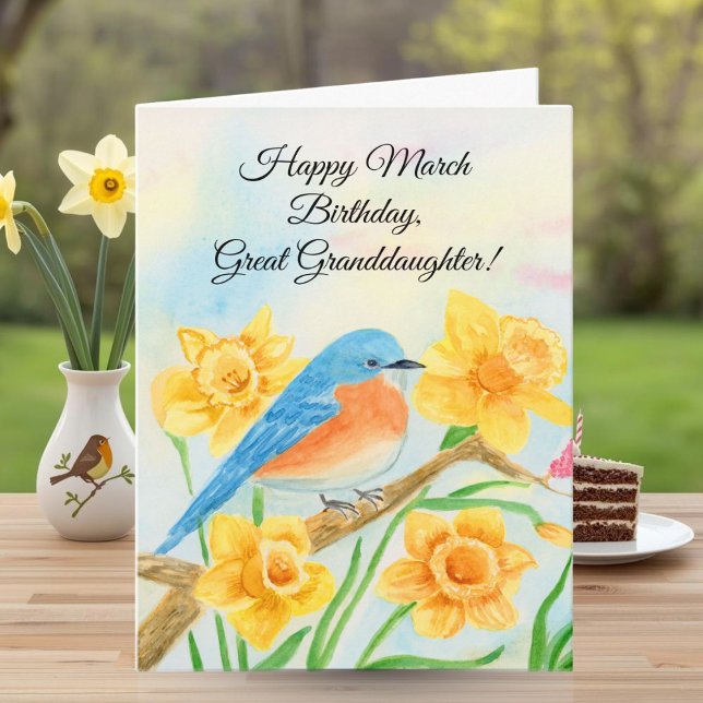 GreatGranddaughter Happy March Birthday Blue Bird  Karte (Von Creator hochgeladen)