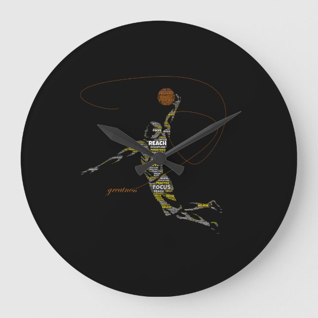 Greatness Basketball Typography Große Wanduhr (Vorderseite)