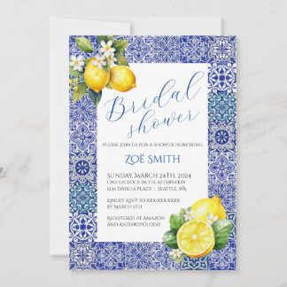 Grecian Blue und Lemon Bridal Dusche Einladung