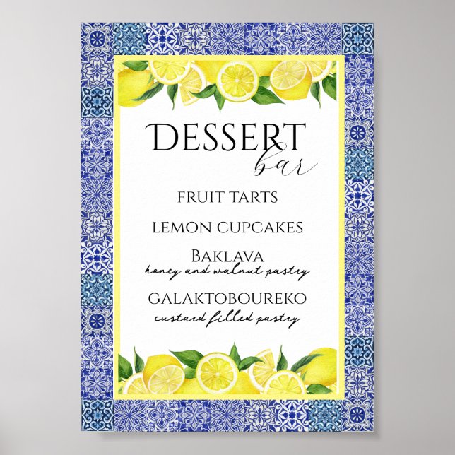 Grecian Blue und Lemon Dessert Bar Poster (Vorne)