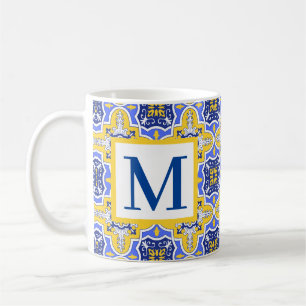 Grecian Portugiesisch Blau und gelbe Fliesen azul Kaffeetasse