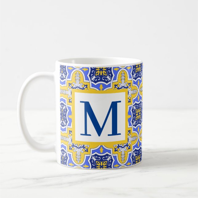 Grecian Portugiesisch Blau und gelbe Fliesen azul Kaffeetasse (Links)