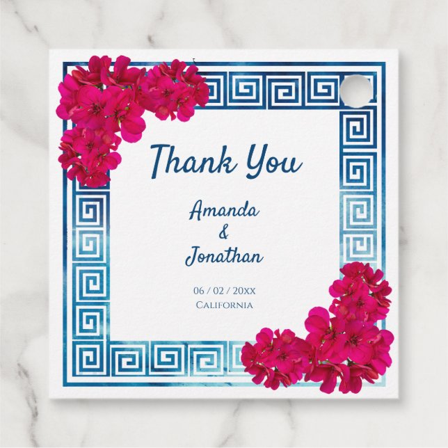 Grecian Wasserfarbe + Rosa Blume Geschenkanhänger (Rückseite)