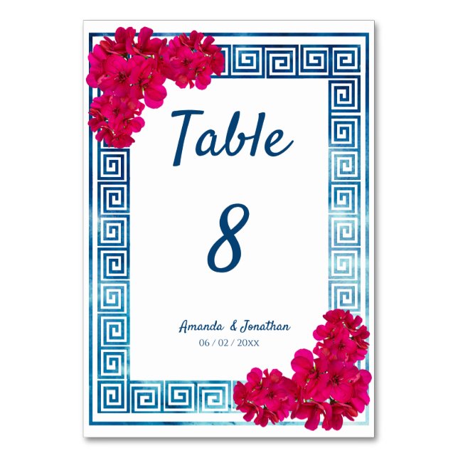 Grecian Wasserfarbe + Rosa Blume Tischnummer (Vorderseite)