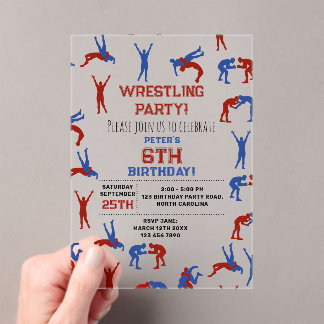 Greco Roman Freestyle Wrestling Birthday Party Acryleinladungen
