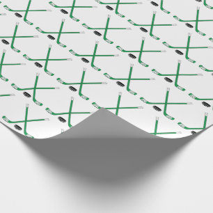 Gree Crossed Hockey Sticks und Puck Wrapping Paper Geschenkpapier