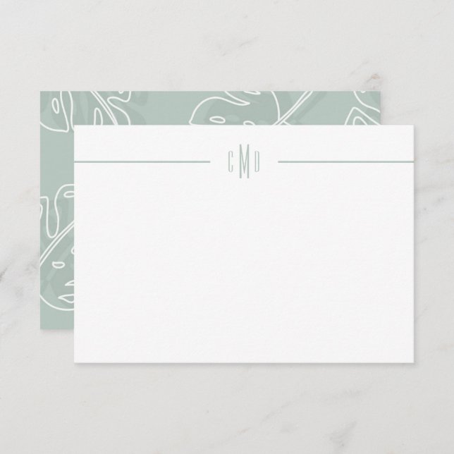 Gree Monstera Leaf Minimale Monogram Note Card  Dankeskarte (Vorne/Hinten)