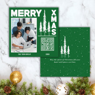 Greeb & White Merry Xmas QR Code Quadratische Visitenkarte
