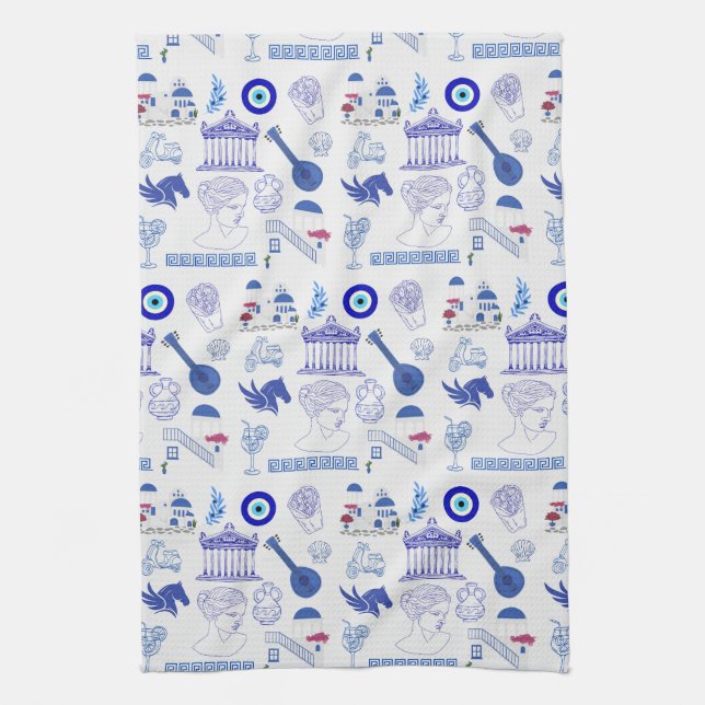 Greece Blue and White Geschirrtuch (Vertikal)