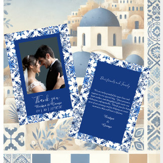 greece Blue Mediterranean Wedding Vielen Dank Foto Dankeskarte