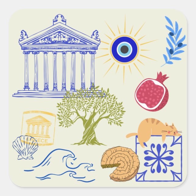 Greece Vacation Minimalism Quadratischer Aufkleber (Vorderseite)
