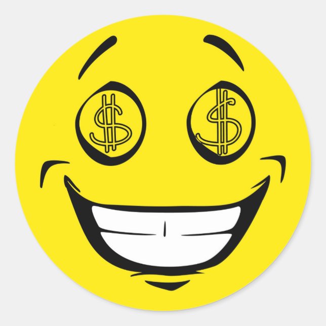 Greedy Money Eyes Yellow Face Runder Aufkleber (Vorderseite)