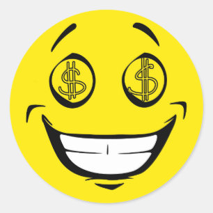 Greedy Money Eyes Yellow Face Runder Aufkleber
