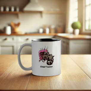 Greedy Raccoon Cake Dieb Cartoon mit Beschriftung Zweifarbige Tasse
