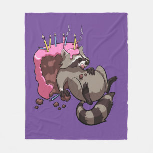Greedy Raccoon Full of Birthday Cake Cartoon Fleecedecke