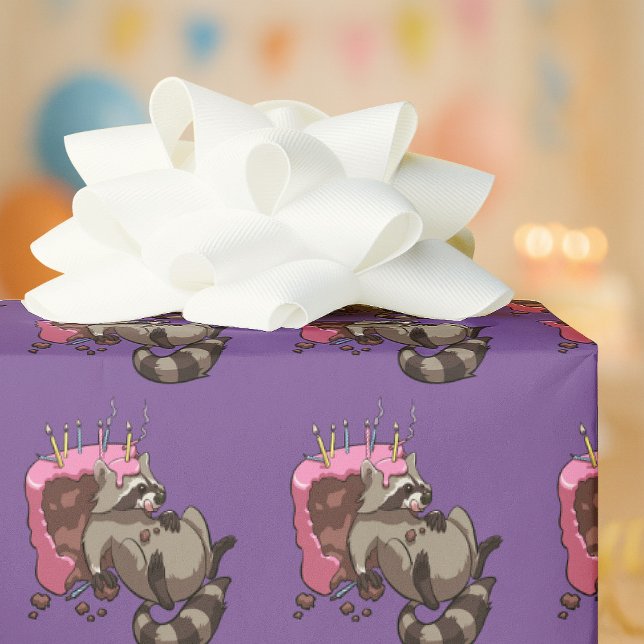 Greedy Raccoon Full of Birthday Cake Cartoon Geschenkpapier (Von Creator hochgeladen)