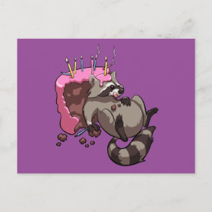 Greedy Raccoon Full of Birthday Cake Cartoon Postkarte